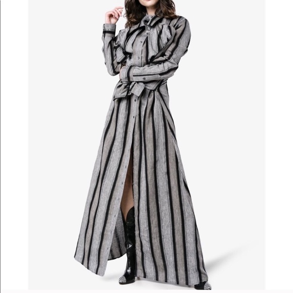 Y / PROJECT Linen Stripe Tie-front Maxi shirt dress M - Picture 2 of 6